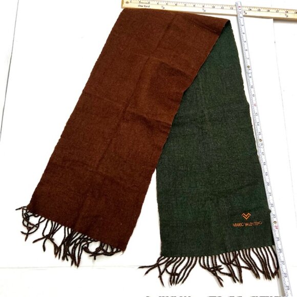 Vgt  Mario Valentno Scarf Men/Women 100% Wool 58"x10"  Green Brown Fringed (74 - Picture 7 of 7